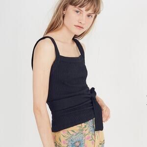 Madewell Small Black Terry Knit Texture & Thread Tie-Wrap Tank Top J4453
